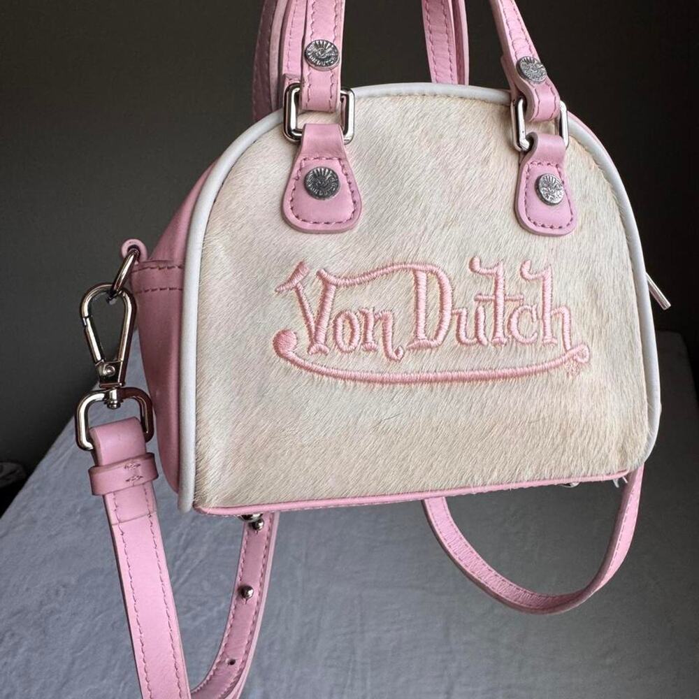 Rare Vintage Von Dutch Pink Cow Print Pony Hair Mini Bowling Bag Purse Y2K